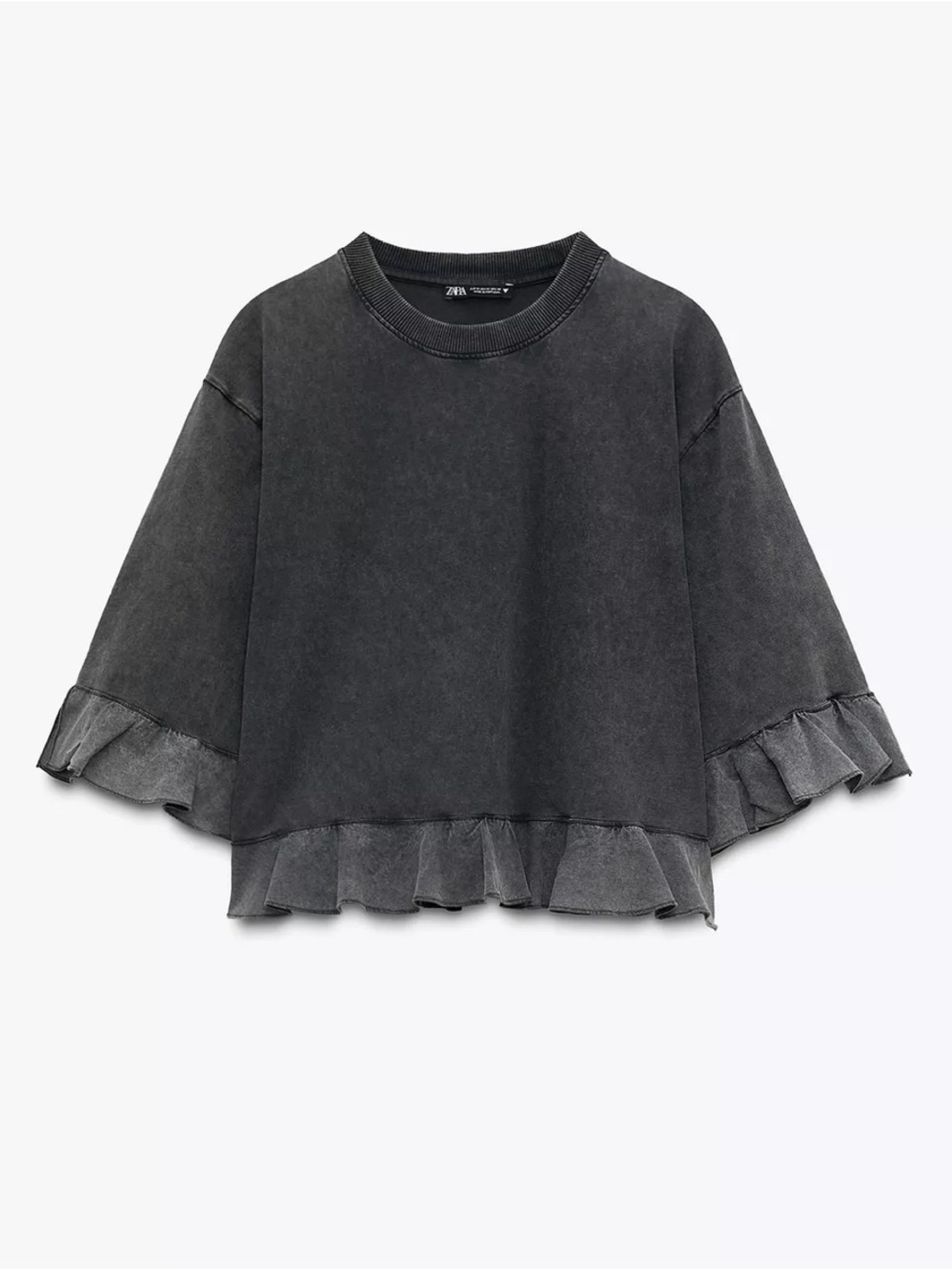 Zara Washed gray Ruffle-Hem Top